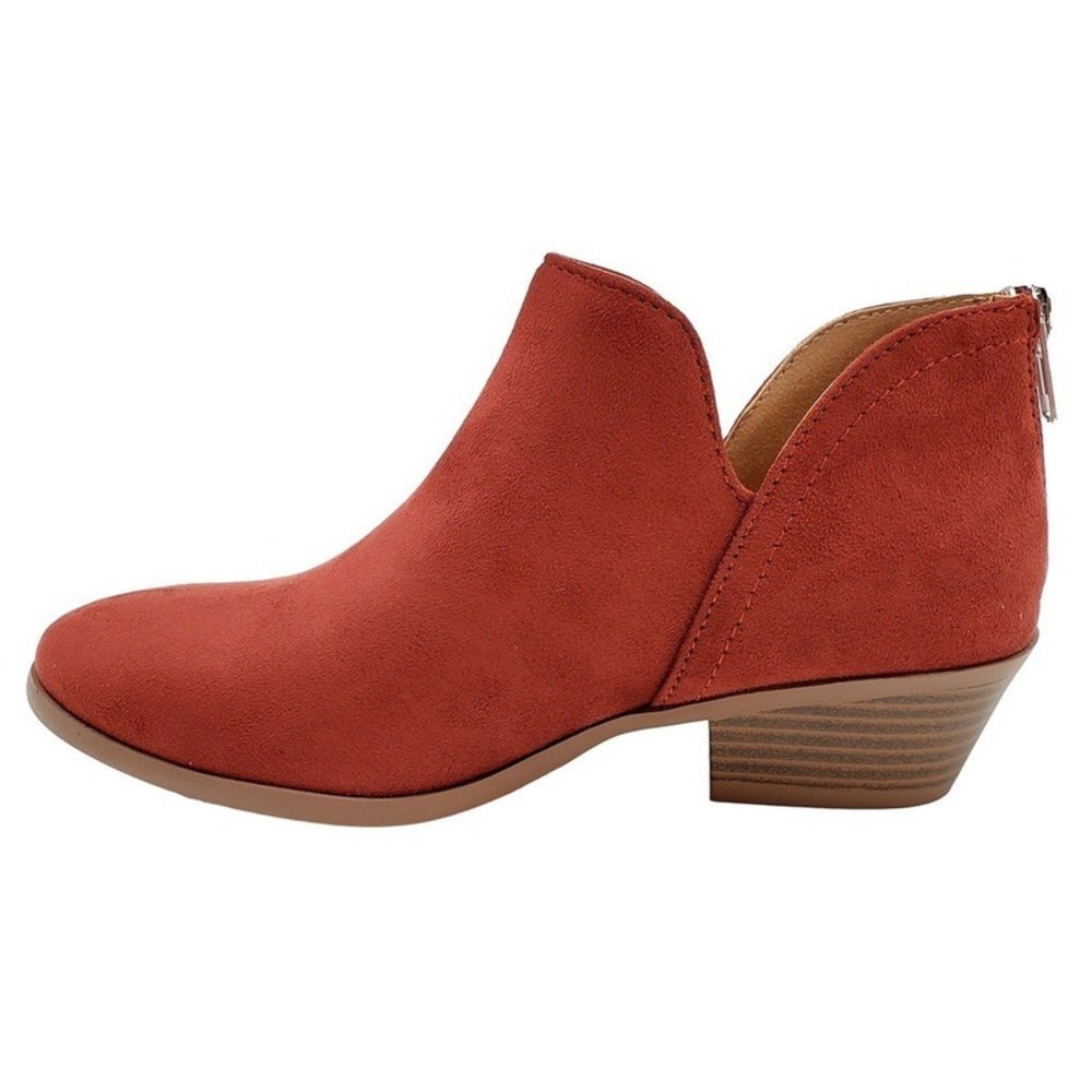 Women Ankle Booties Side Cutout Back Zipper Low Heel Faux Suede Boots Size 8 - Picture 3 of 6